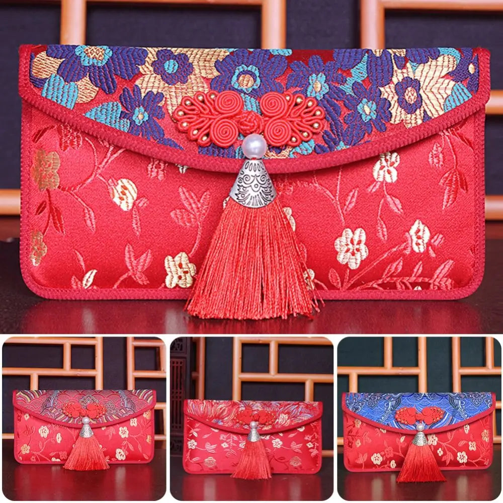 Embroidered Silk Red Envelope Gift Bag – New Year & Wedding