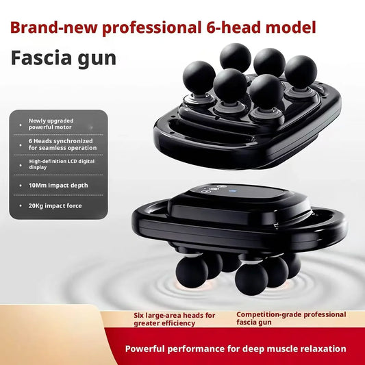 6 Heads Massage Gun Multifunctional Deep Tissue Massager High Frequency Percussion for Full Body Waist Back Muscle Relaxation Peaceful Pleasures Health and Wellness