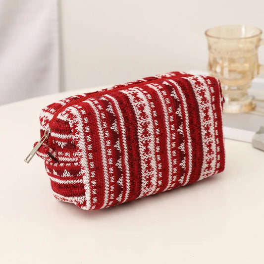 Knitted Fabric Christmas Cosmetics Storage Bag Dirt-proof Girl Heart Christmas Pencil Case Large Capacity Kawaii Peaceful Pleasures Health and Wellness