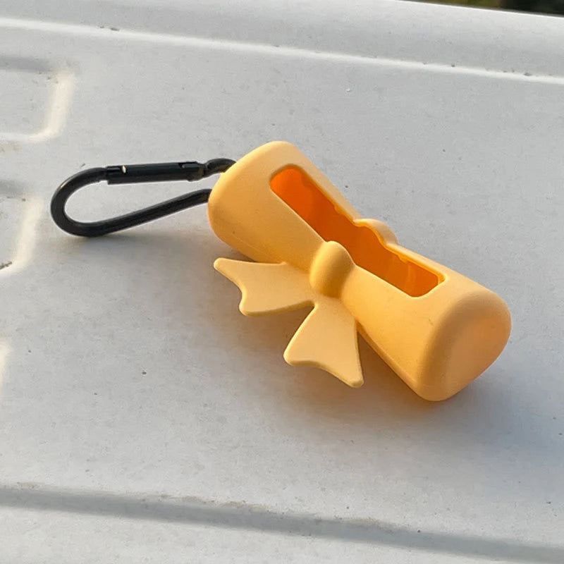 Bow Candy Peanut Shape Silicone Lipstick Cover Keychains Portable Solid Color Lipstick Storage Bag Light Weight Lip Balm Holder Peaceful Pleasures Health and Wellness A Yellow