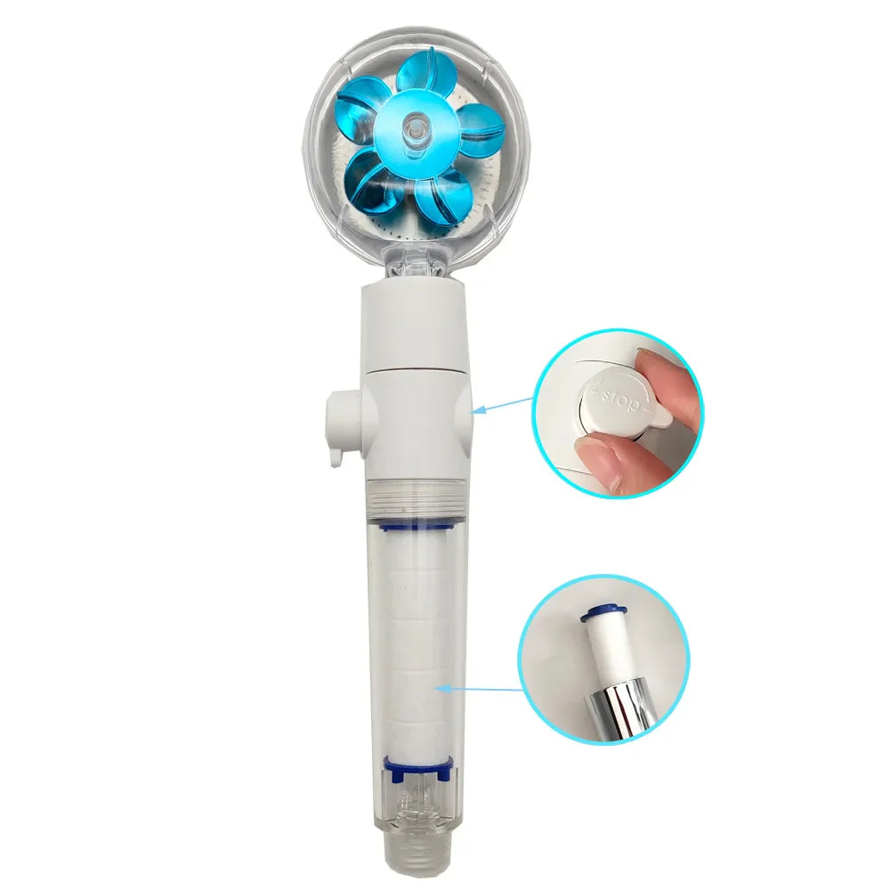 Turbo High-Pressure Handheld Shower Head with Filter & Stop Button