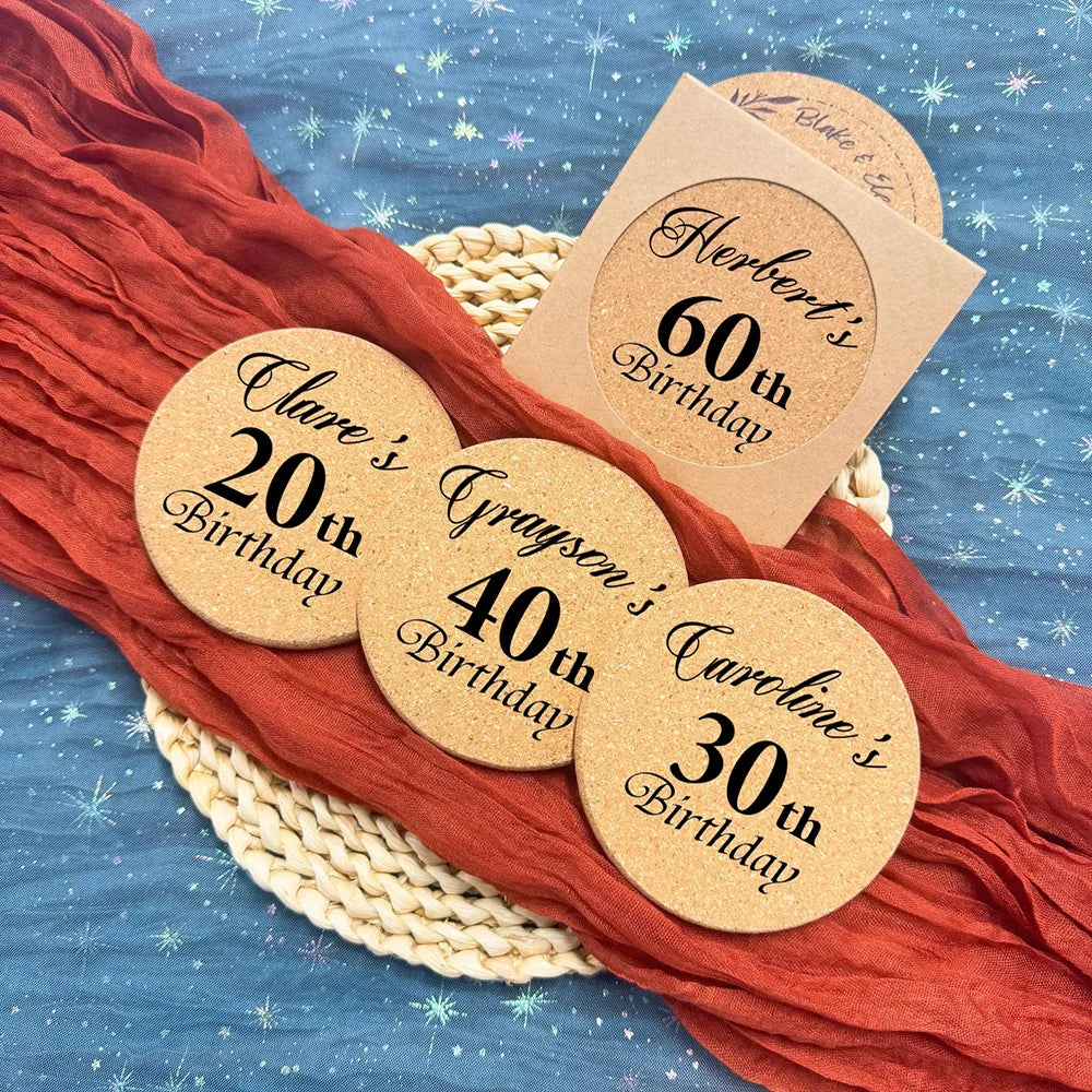 Personalized Engraved Wood Coasters | 30th–60th Birthday Favors Personalized Wood Coasters Peaceful Pleasures Health and Wellness
