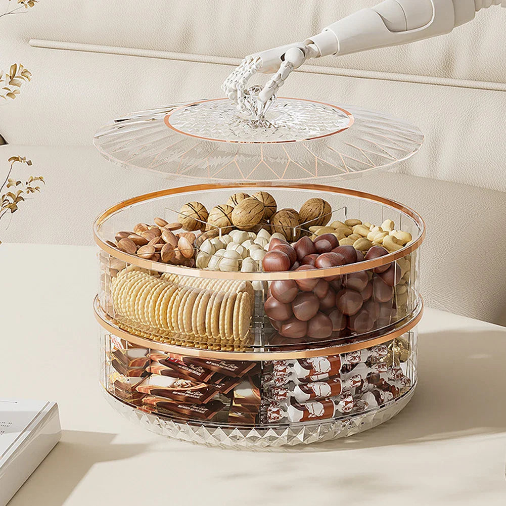 Rotatable Stackable Fruit & Candy Tray with Gold Lid