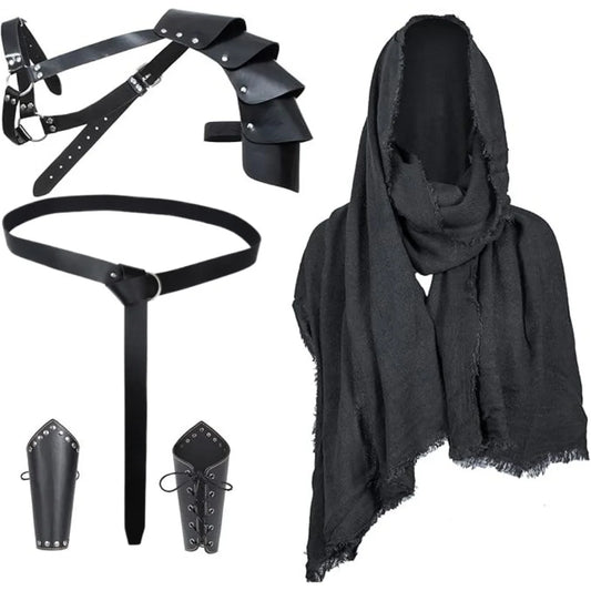 Medieval Knight Belt Cape Men's Renaissance Half Shoulder Cloak Scarf Peaceful Pleasures Health and Wellness StyleI 5PCS