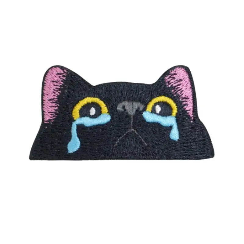 Black Cat Embroidered Iron-On Patch – Peeping & Crying Kitten