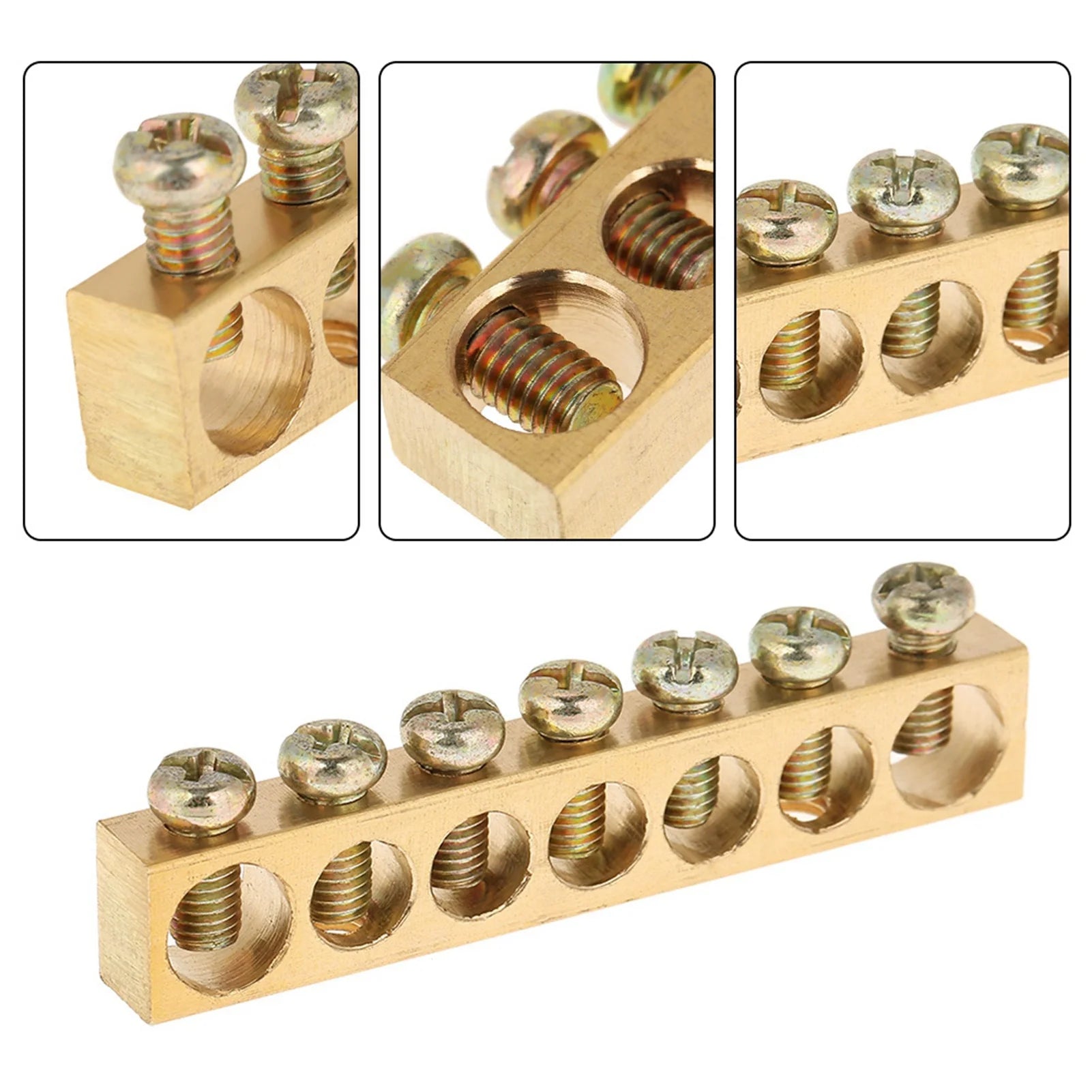 Ground Bar 7‑Hole Electrical Distribution Wire Screw Terminal Brass Ground Neutral Bar Terminal Bar Peaceful Pleasures Health and Wellness