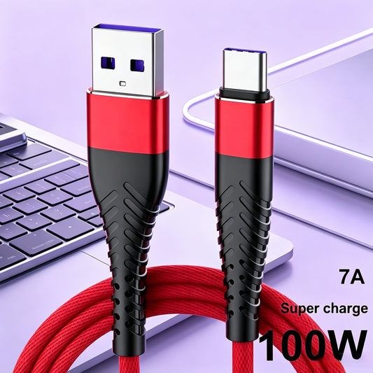 100W USB-C Fast Charging Cable Nylon Braided 7A QC3.0 Type-C