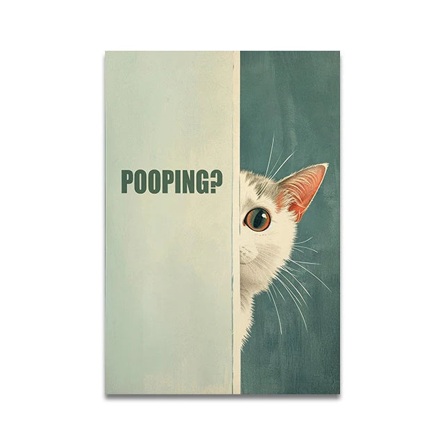 Are You Pooping Funny Cat Canvas Print Poster Whimsical Animal Abstract Art Prints Wash Room Bathroom Wall Art Home Decor Poster Peaceful Pleasures Health and Wellness VA1259 50x70cm