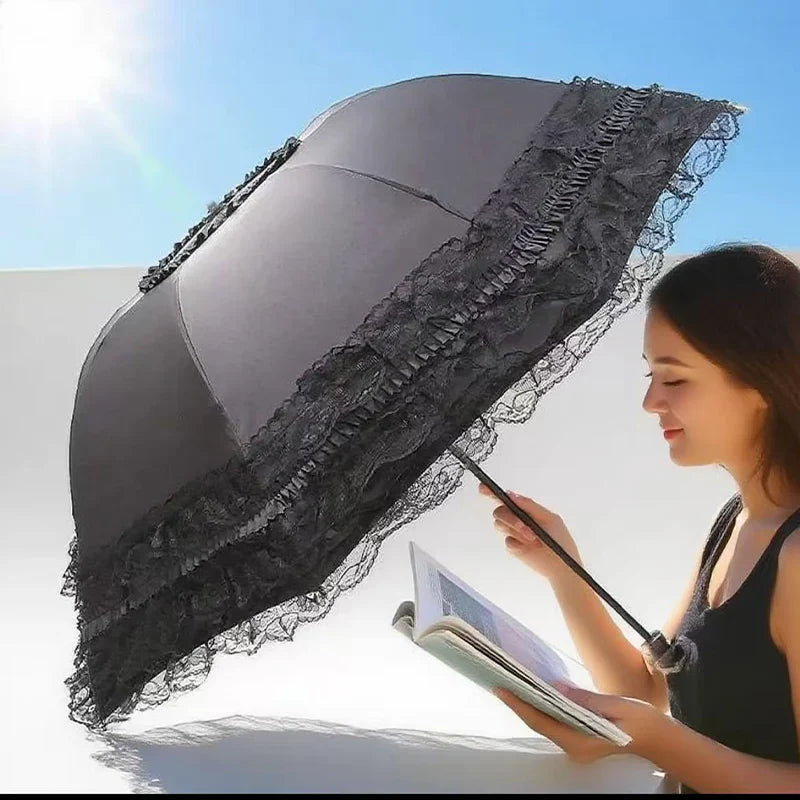 Five-Layer Lace Princess Sun Umbrella | UV Protection 3-Fold