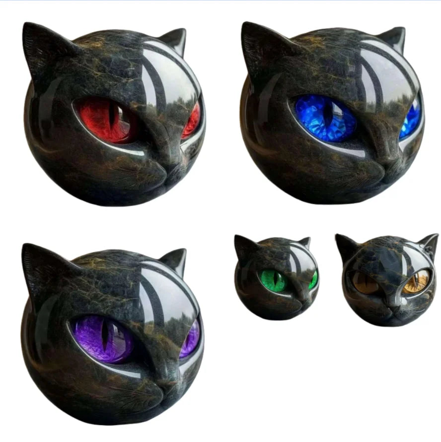 1Pcs Green Luxurious Black Cat Stone Resin Sculpture - Elegant Volcanic Rock Effect Statue with Intricate Marbled Eyes and Pointed Ears, Hand-Painted-Like Detail and Durability for Home/Office Decoration, No Electricity Requi Peaceful Pleasures Health and Wellness