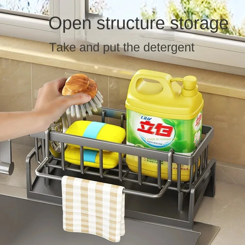 Kitchen Sink Drain Rack & Organizer – Self-Draining Soap, Sponge, Dishcloth & Towel Holder | Wall-Mount or Countertop