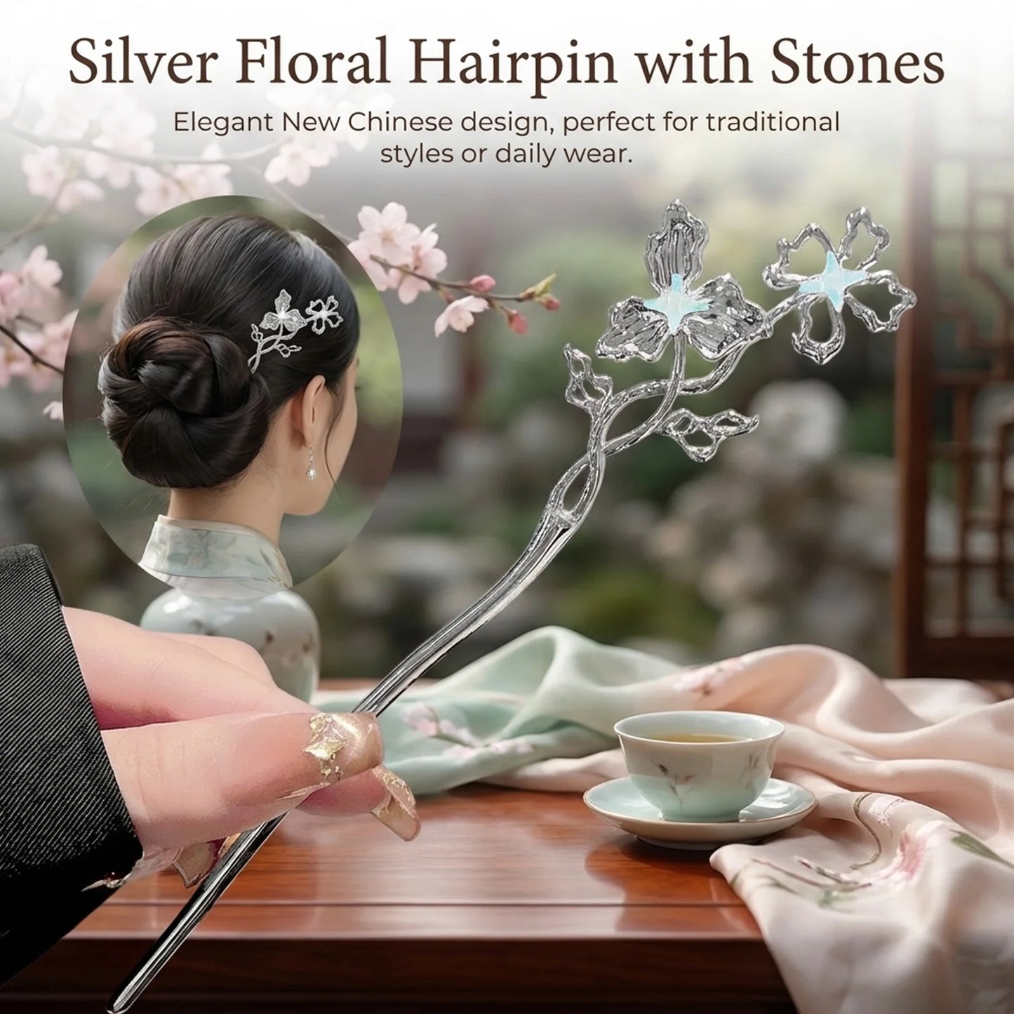 New Chinese Style Alloy Hairpin With Flower Design For Wedding Party Everyday Use Peaceful Pleasures Health and Wellness