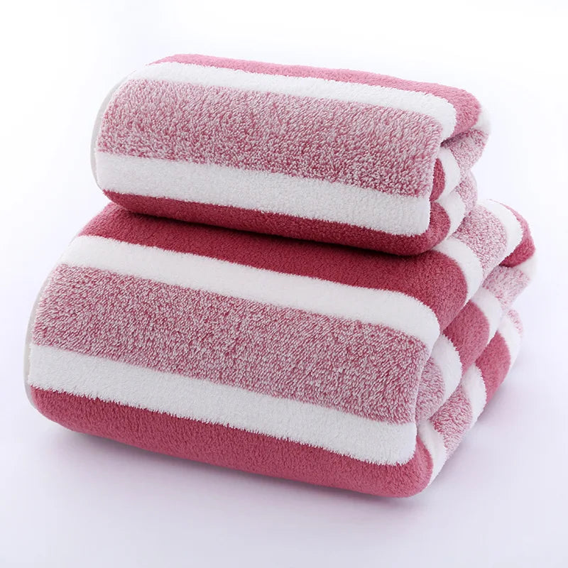 Striped Microfiber Towel Set – Quick-Dry Bath & Face Towels