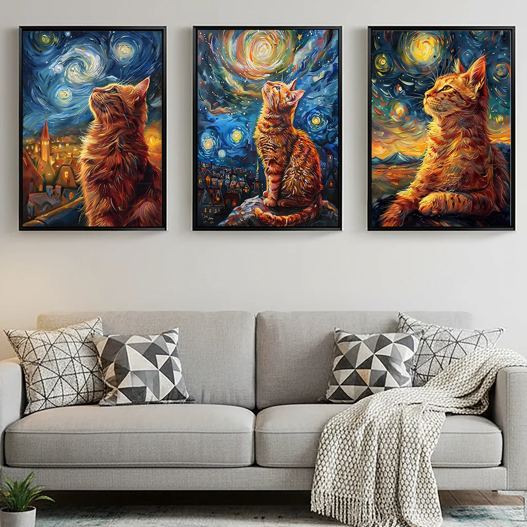 Nordic Impressionist Cat Canvas Wall Art | Tabby Poster Print Canvas Wall Art Peaceful Pleasures Health and Wellness