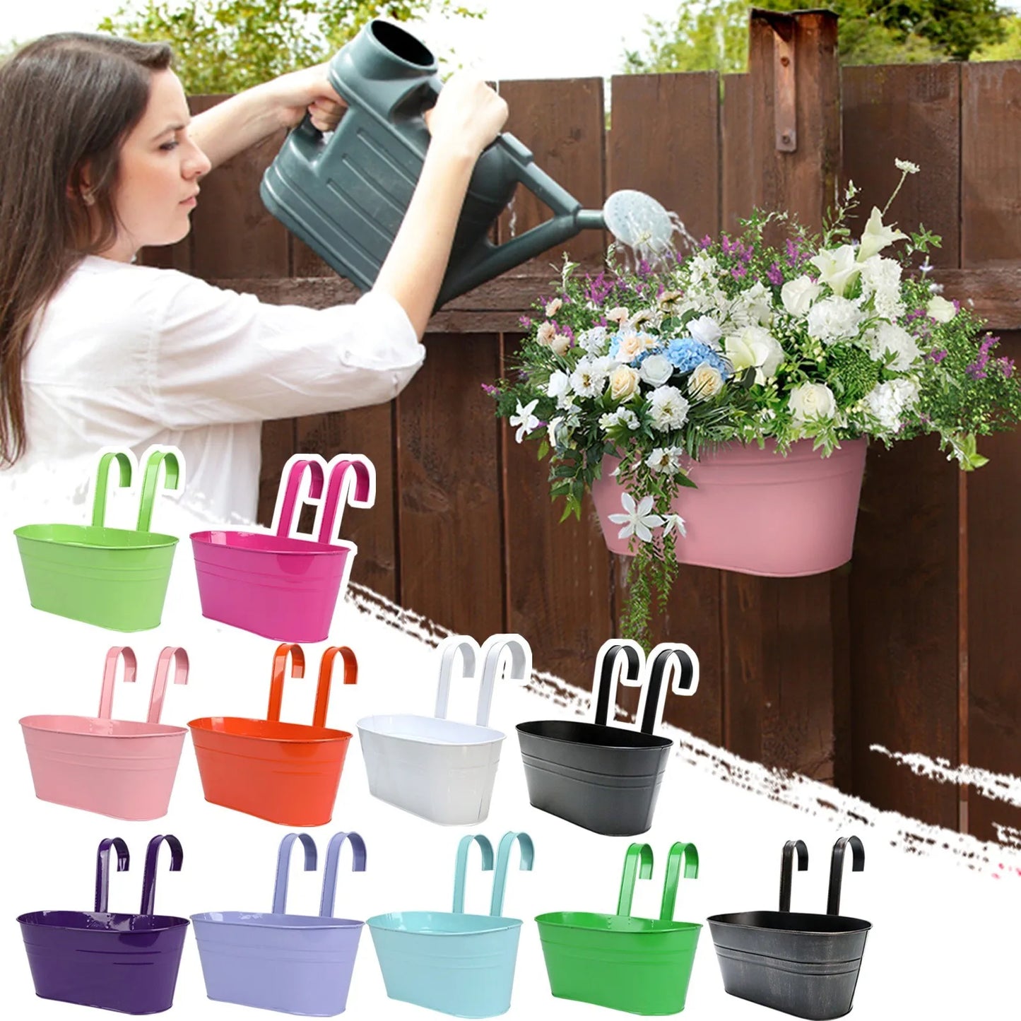 Metal Iron Hanging Flower Pots Balcony Planter with Detachable Hook, Durable Herb Pots Perfect for Fence Home Decor Peaceful Pleasures Health and Wellness