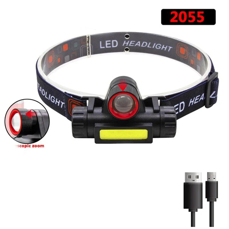 Rechargeable LED Headlamp – XPE COB Dual Light, Waterproof