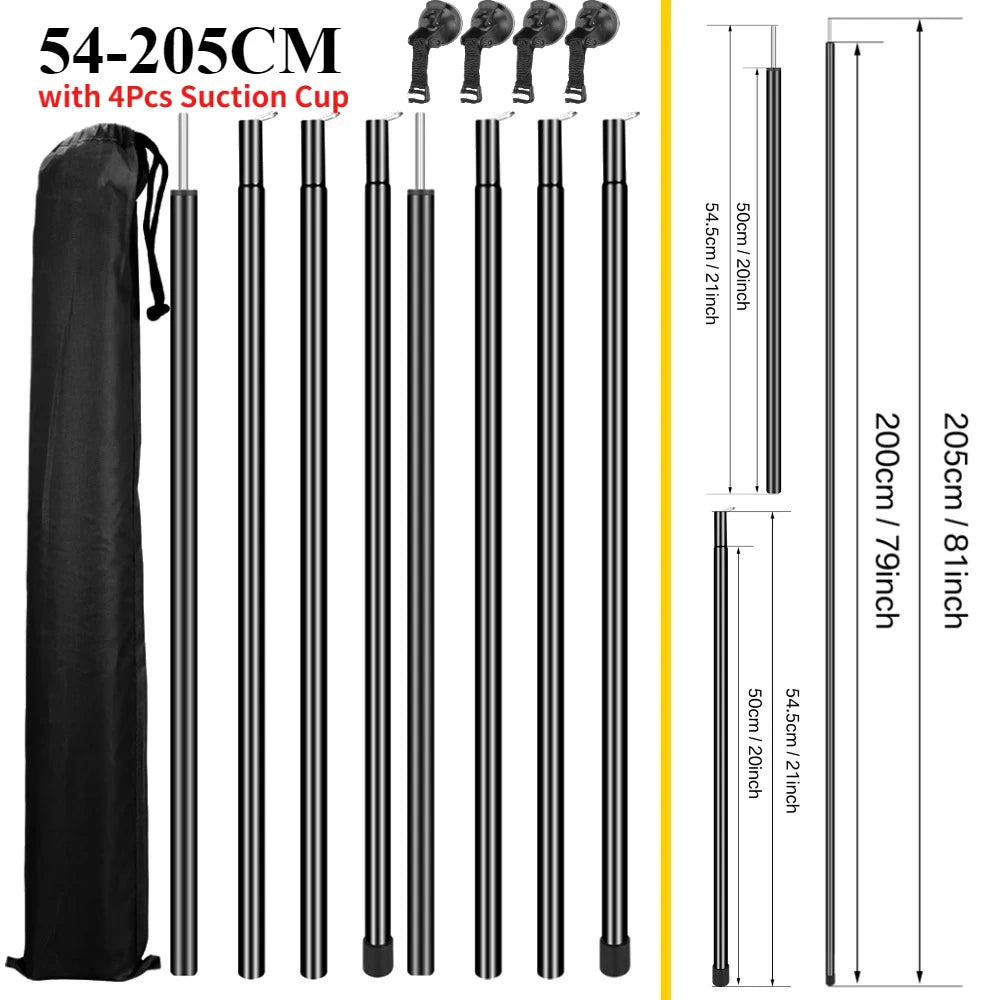 Car Tent Telescopic Pole with 2/4Pc Suction Cup Adjustable Aluminium Alloy Tent Rods for Trailor Hiking Camping Awning Shelters Peaceful Pleasures Health and Wellness 205CM Pole w 4Pc kit 1