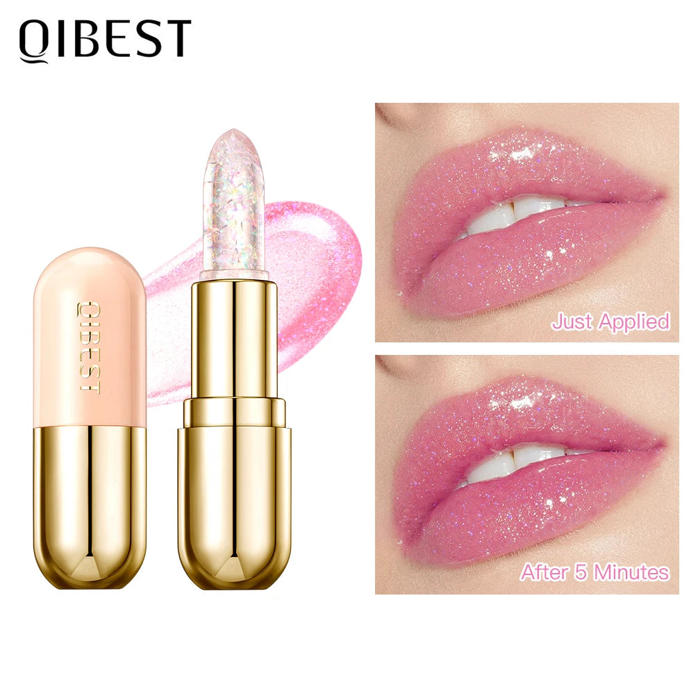 QIBEST Glitter Pearlescent Diamond Lipstick Transparent Color Change Lipstick Moisturize Lip Balm Lip Care Sexy Lip Tint Makeup Peaceful Pleasures Health and Wellness