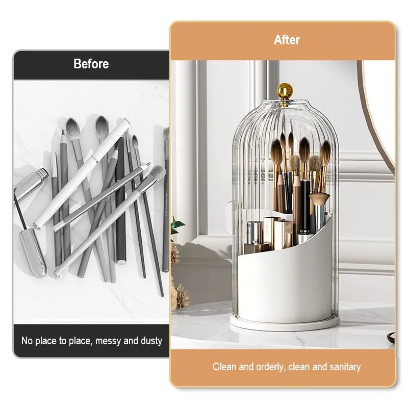 360° Rotating Makeup Brush Holder with Dustproof Lid | Organizer