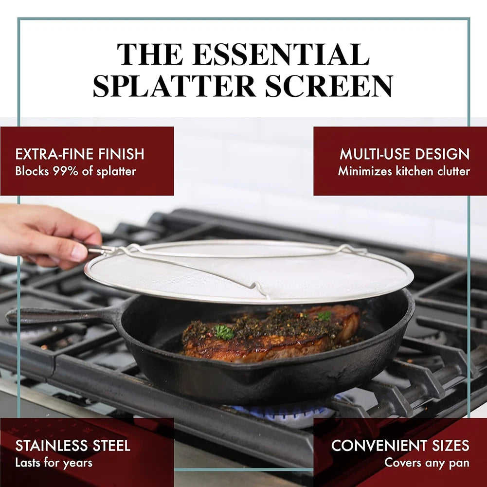 Stainless Steel Splatter Screen | Fine Mesh Oil Splash Guard Splatter Screen Peaceful Pleasures Health and Wellness