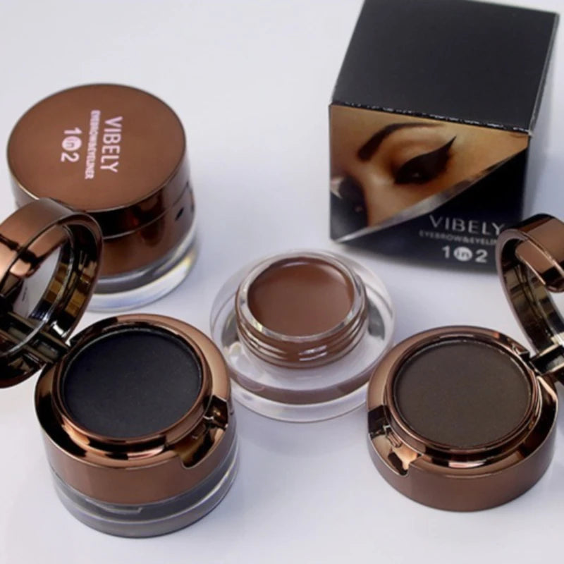 2-in-1 Eyebrow Powder & Eyeliner Gel | Waterproof Dual Brush