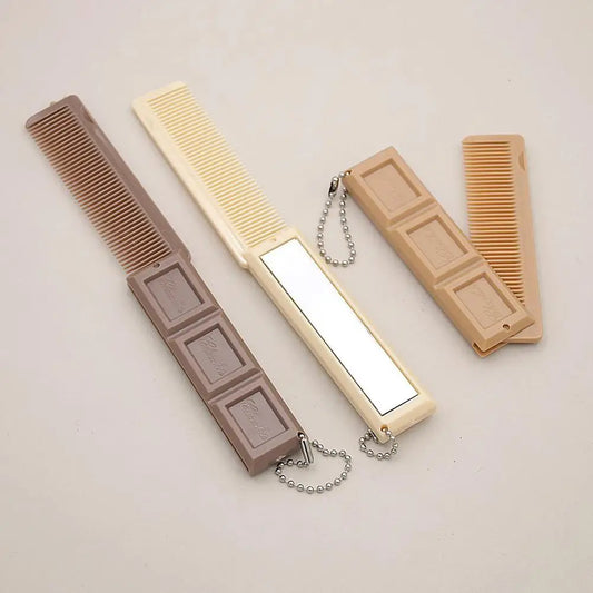 2-in-1 Chocolate Folding Comb with Mirror | Travel Hair Comb Travel Hair Comb Peaceful Pleasures Health and Wellness