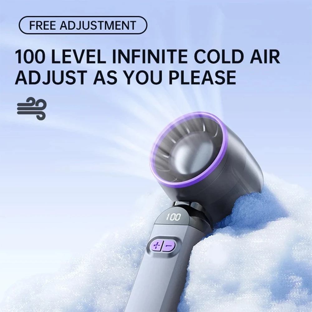 Portable High Speed Cooling Handheld Fan 3000mAh Rechargeable 100 Wind Speeds Adjustable Mini Foldable Air Cooling Turbo Fan ﻿ Peaceful Pleasures Health and Wellness