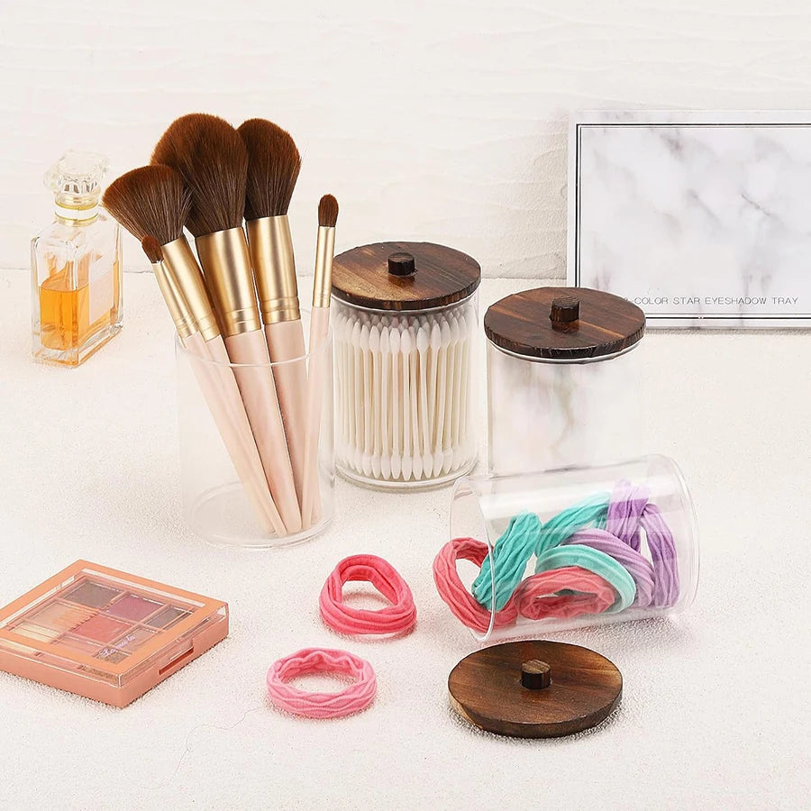 Qtip Holder & Apothecary Jars – Clear Plastic Bathroom Storage Containers (1/2/3/4 Pack)