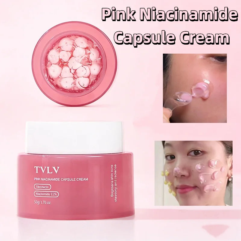 Pink Niacinamide & Vita C Capsule Cream Niacinamide Reduces Dullness Firms Skin Moisturizes Evens Skin Tone Nourishes Face Cream Peaceful Pleasures Health and Wellness
