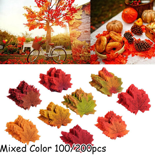 100 Artificial Silk Maple Leaf Autumn Fall Fake Leaves Craft Peaceful Pleasures Health and Wellness