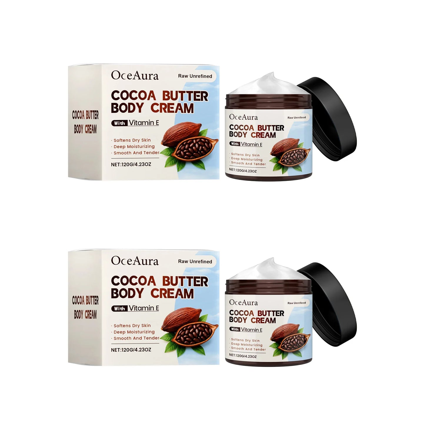 Cocoa Butter Body Lotion Intense Moisturizing Nourishing Cream Smooth Soft Skin Brightening Non-Greasy Winter Skin Care Peaceful Pleasures Health and Wellness 2 x 120g Boxed