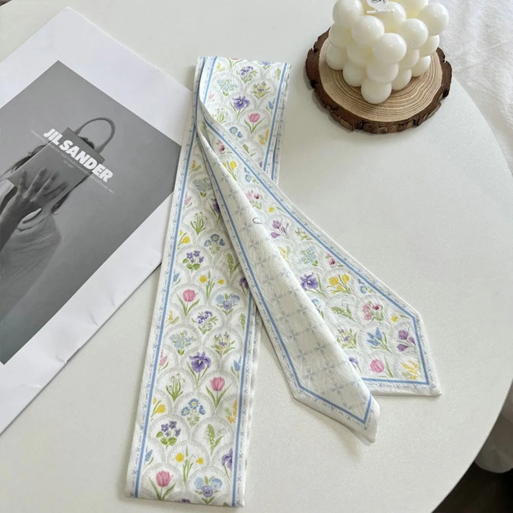 Floral Satin Ribbon Scarf – Long Thin Hair & Bag Accessory
