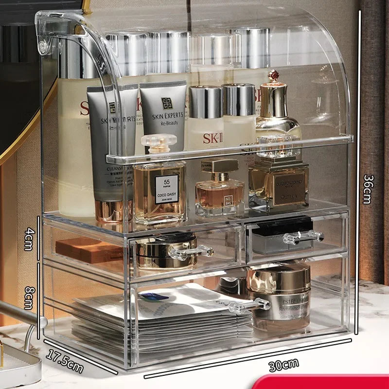 Large Clear Acrylic Makeup Organizer Box with Lid & Drawers