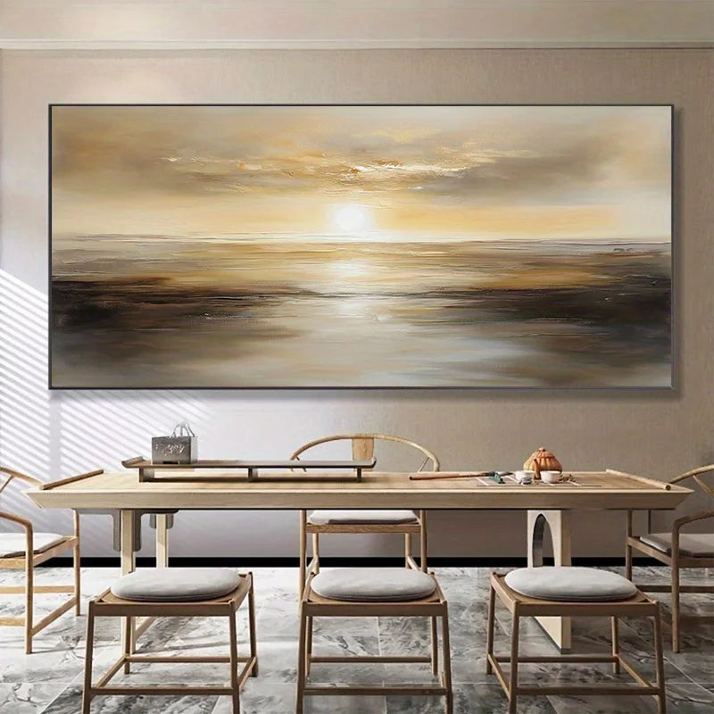 1pc Large Frameless Modern Abstract Canvas Art Sunset Wall Painting, Vibrant Blue & Golden Design, Living Room Decor Sunset Art Peaceful Pleasures Health and Wellness ZLH7170 20x40cm No Frame
