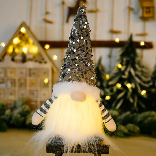 Glowing Christmas Gnome Faceless Doll | Holiday Home Decor Holiday Gnome Figurine Oasis Select Grey