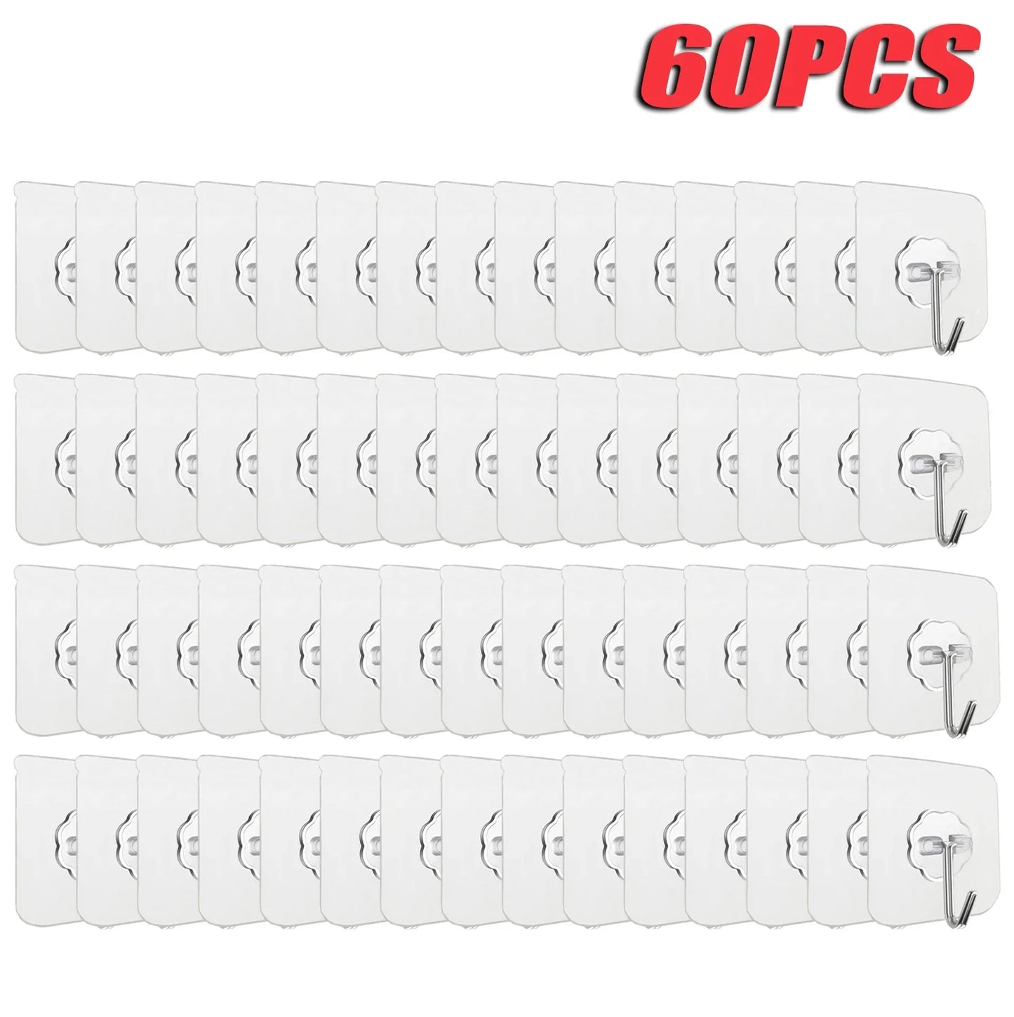 Transparent Self-Adhesive Wall Hooks – No-Drill, Bulk 10–100 Pcs