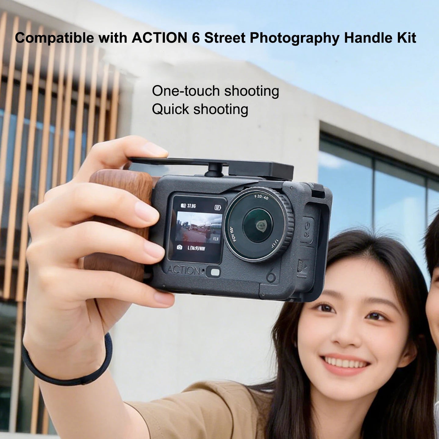 High-Quality Natural Wood Aluminum Cage Grip For DJI Action 6 Ergonomic See Saw Shutter Quick Release Base With Lanyard Peaceful Pleasures Health and Wellness