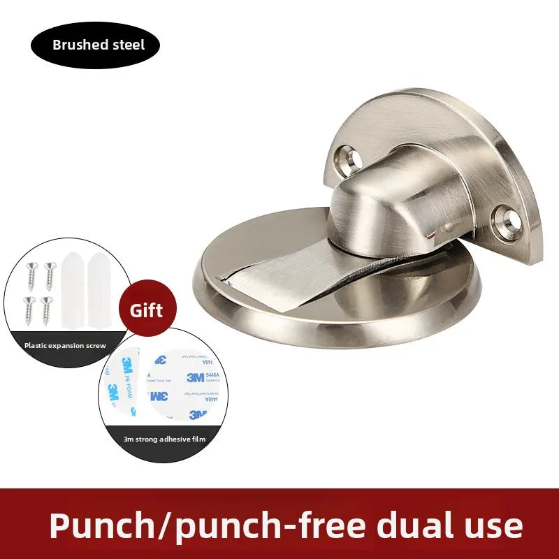 1pc Punch-Free Invisible Magnetic Door Stopper Metal Windproof Self-Locking Mechanical Door Stop Peaceful Pleasures Health and Wellness Silver-thicken