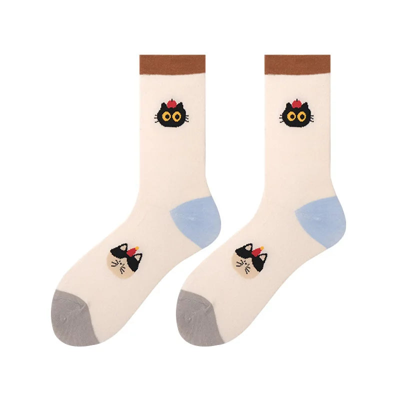 Socks For Women Cute New Novelties Fashion Cotton Breathable Funny Socks Female Casual Long Preppy Style Cartoon Socks Striped Peaceful Pleasures Health and Wellness