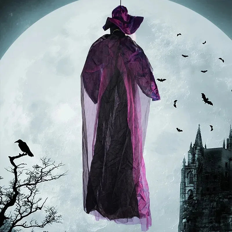 Voice-Activated Glowing Witch Halloween Hanging Prop | 1–4 Pack