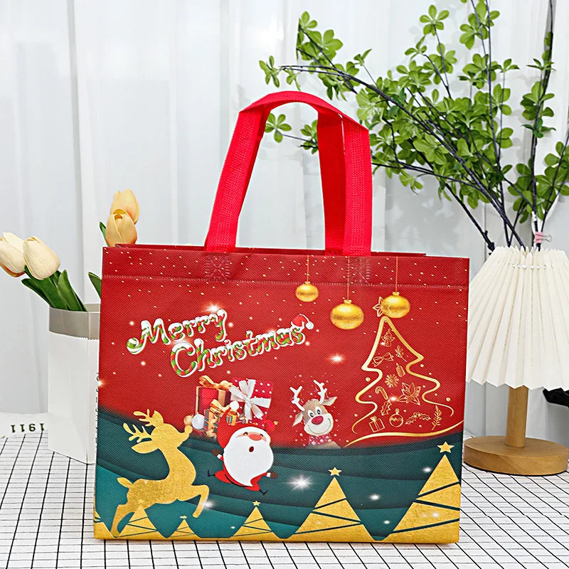 Christmas Snowman & Santa Non-Woven Gift Bag | Holiday Tote