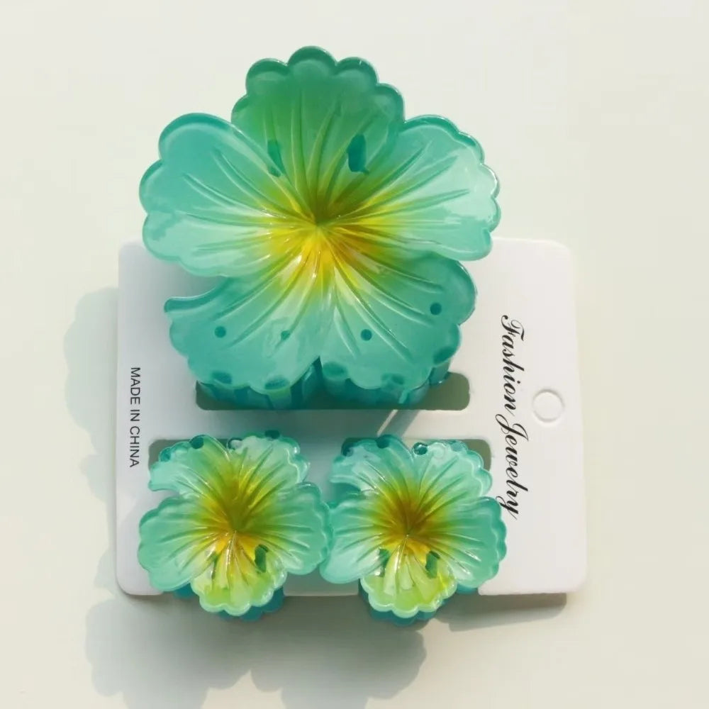 3-Pack Hibiscus Flower Hair Claw Clips – Gradient Summer Set
