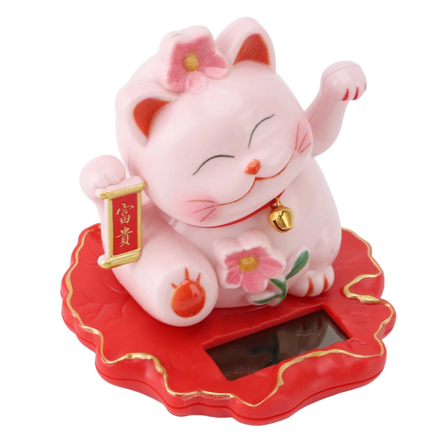 Lucky Cat Waving Arm Ornament ABS Solar Powered Light Induction