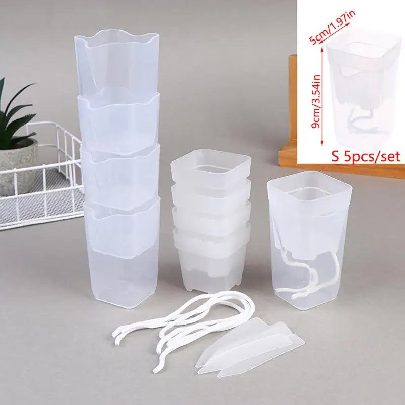 5Pcs Clear Self Watering Plant Pot For Plants Double-Layer Flower Pots Planter With Drainage Hole Reservoir Seedling Nursery Pot Peaceful Pleasures Health and Wellness S