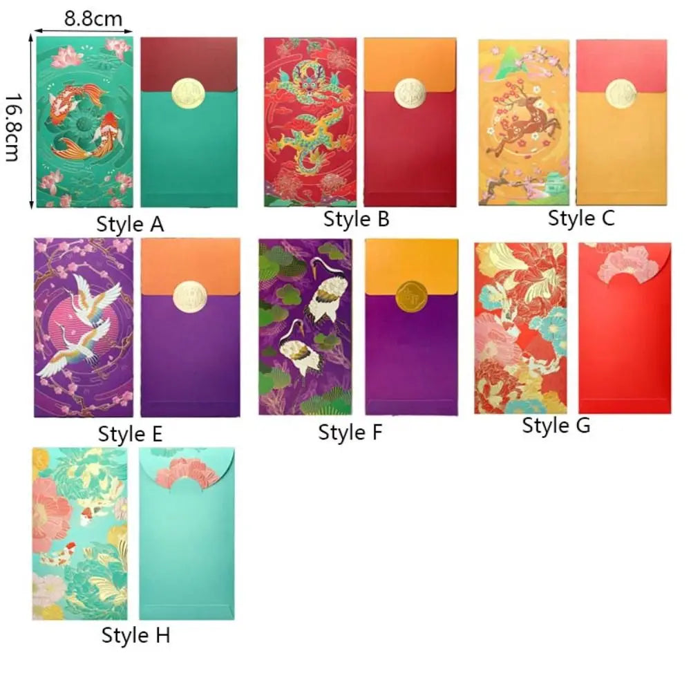 Hot Stamping Chinese New Year red envelopes Solid Embossed Lucky Money Bag Thickened Paper Red Packet Year of The Snake Peaceful Pleasures Health and Wellness