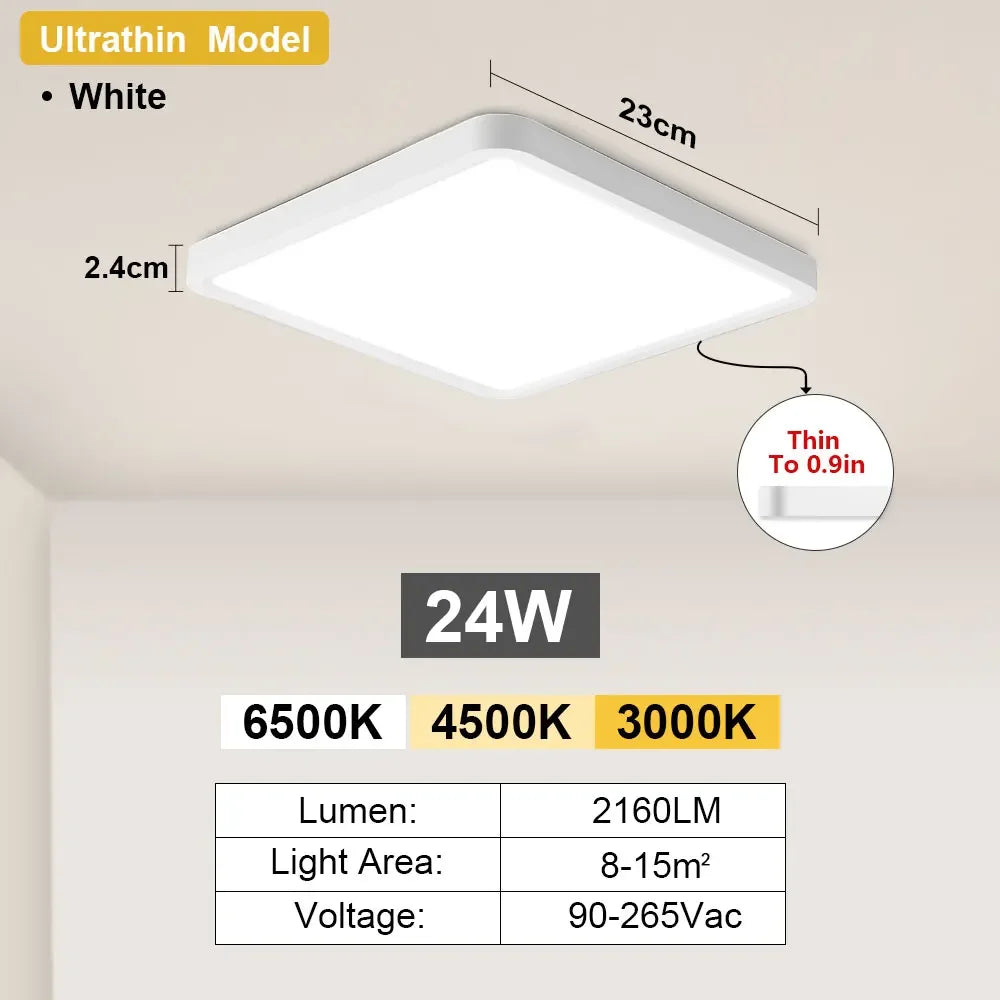 RUNTOIN Ultrathin LED Flush Mount Ceiling Light 24W 36W Square