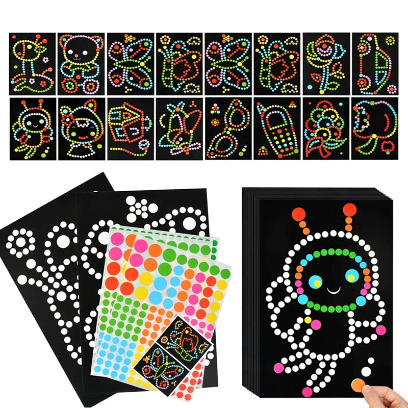 Children Colorful Round Dot Puzzle Stickers Cartoon Animal Mosaic