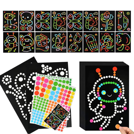 Children Colorful Round Dot Puzzle Stickers Cartoon Animal Mosaic Peaceful Pleasures Health and Wellness