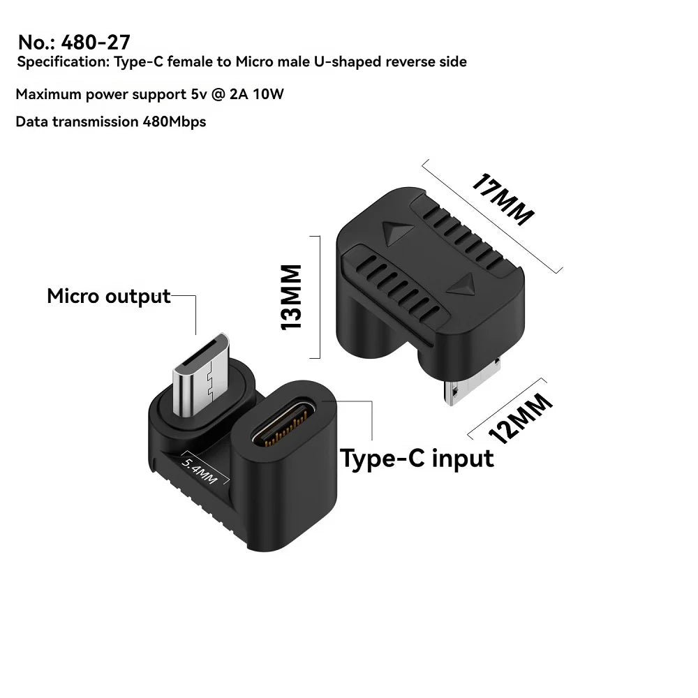 90° USB-C to Micro USB Adapter | 10W Fast Charging, 480Mbps Peaceful Pleasures Health and Wellness U-shaped ReverseSide