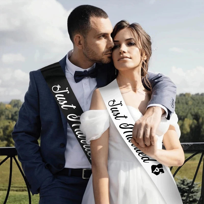 Just Married Sash Set 2pcs – Black & White Bridal Party Bridal Party Sash Peaceful Pleasures Health and Wellness